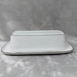 Crown Victoria Empress Fine China Butter Dish with Lid White Floral Silver Trim